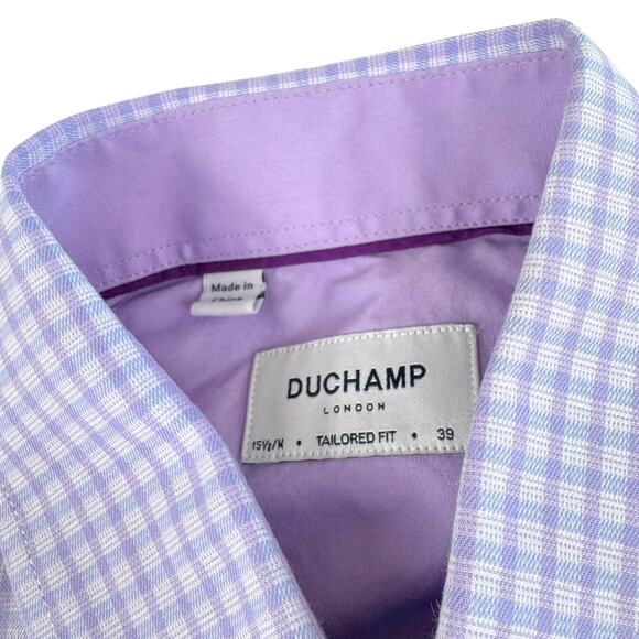 Duchamp Dress Shirt Mens M 15.5 Purple & Blue Check Tailored Fit London - Picture 3 of 5